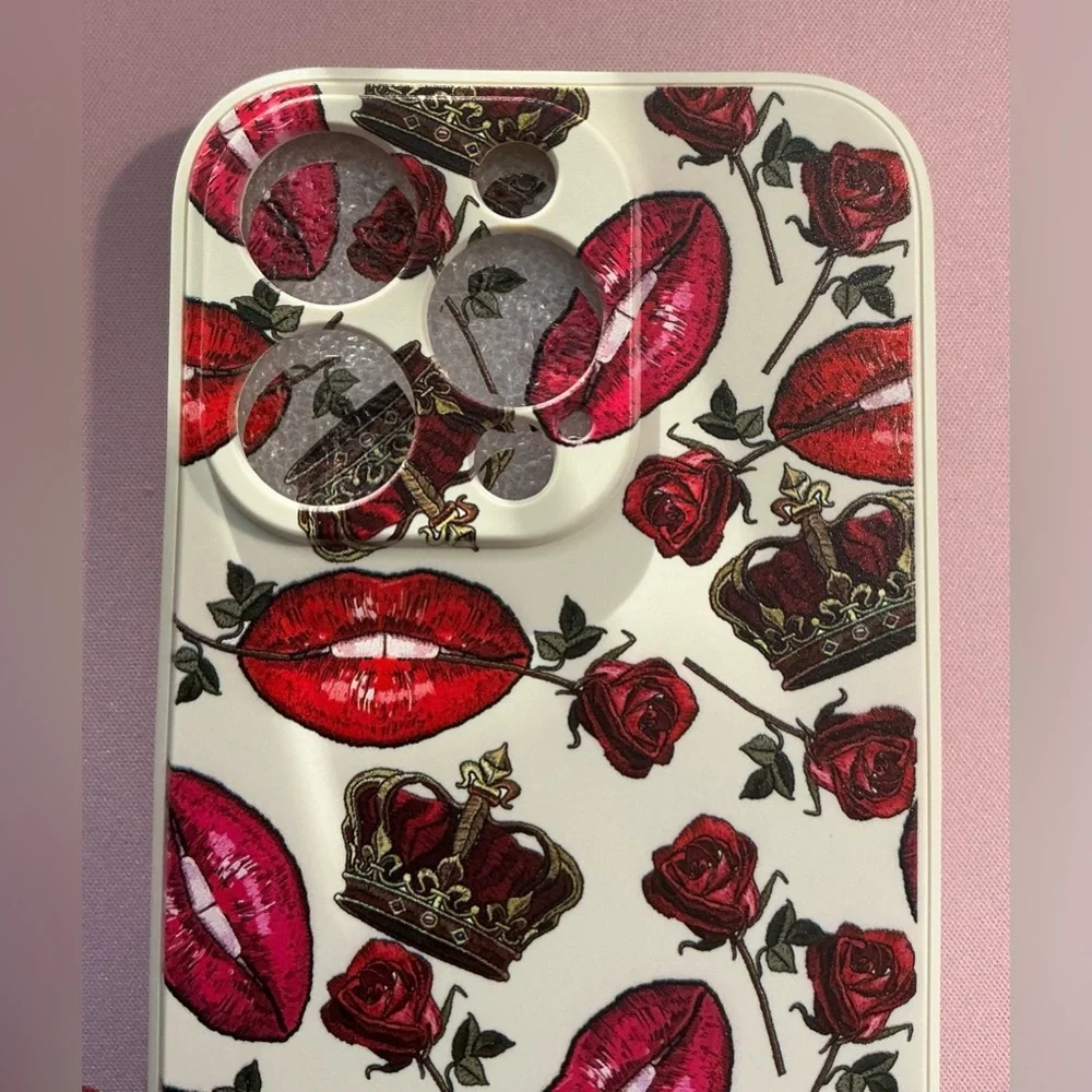 Queen Crown Flowers Lips Roses Embroidery Design -I Phone 14 Pro